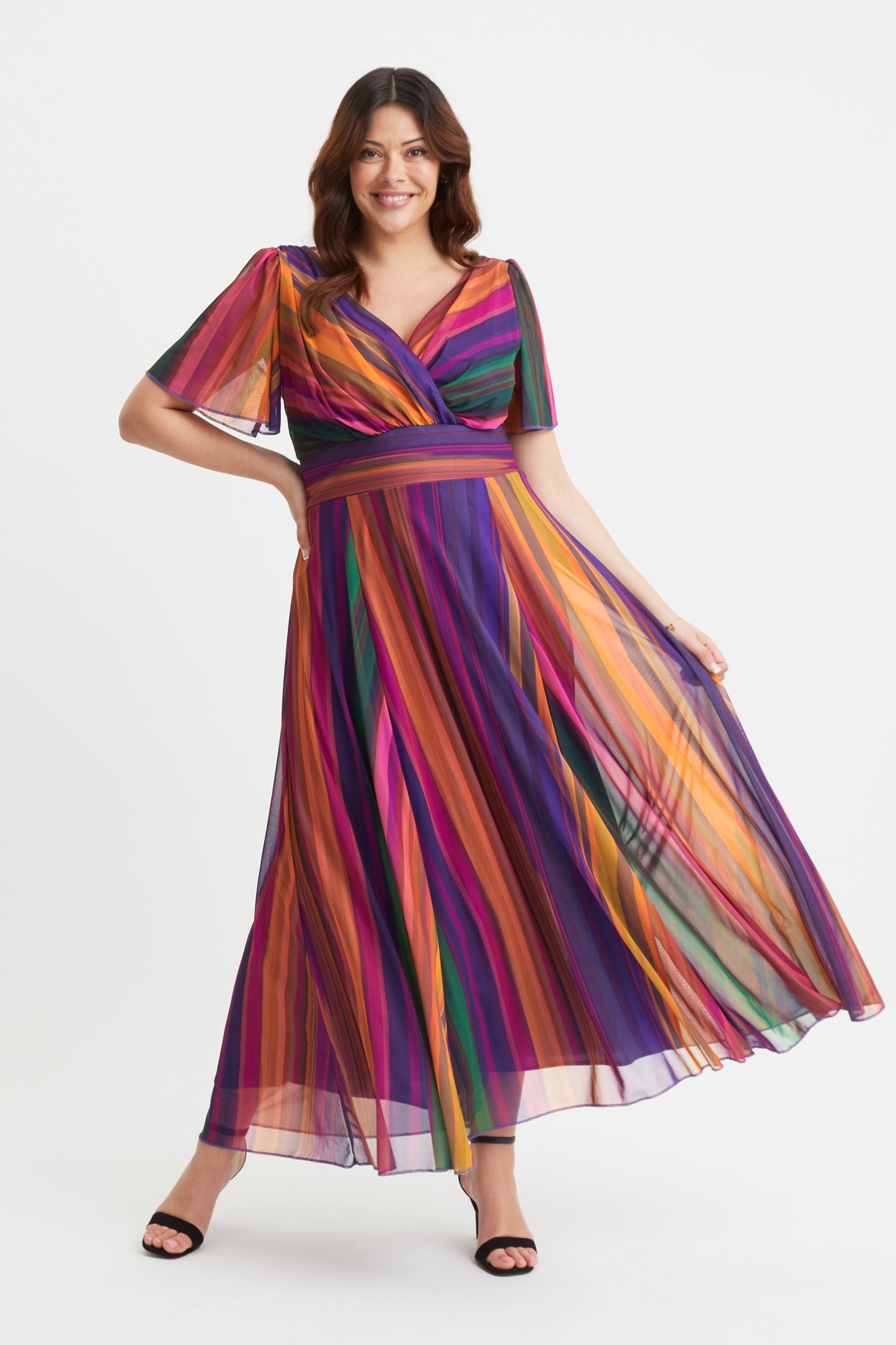 Isabelle Multi Stripe Float Sleeve Maxi Dress