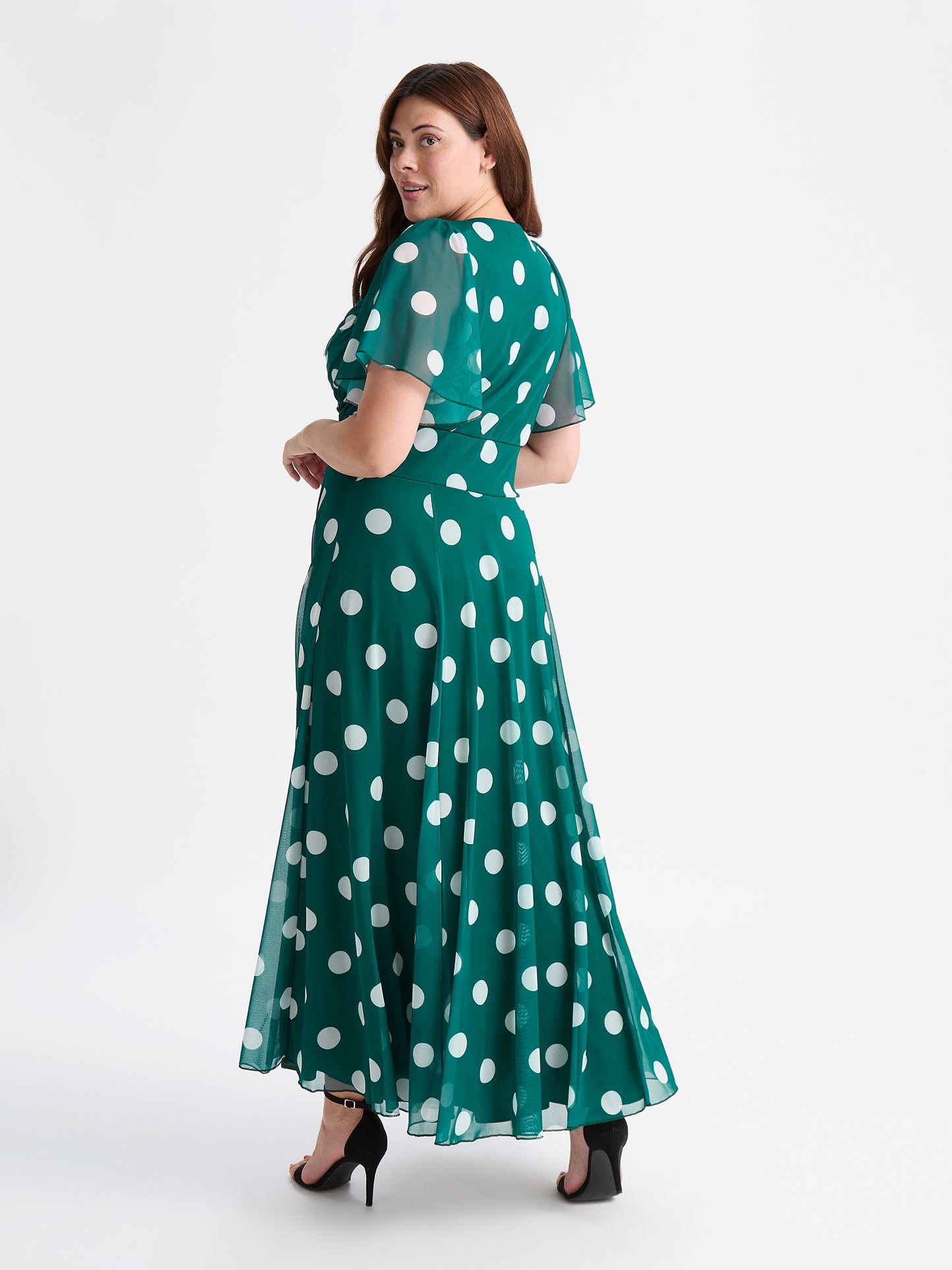 Kemi Dark Green Spot Print Bolero Wrap Bodice Maxi Gown