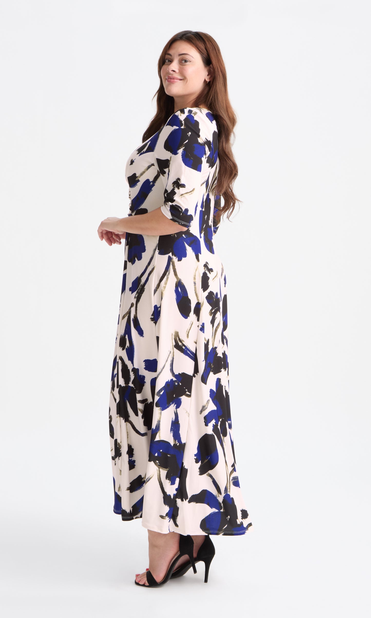 Black Cobalt Cream Ruched Maxi Gown