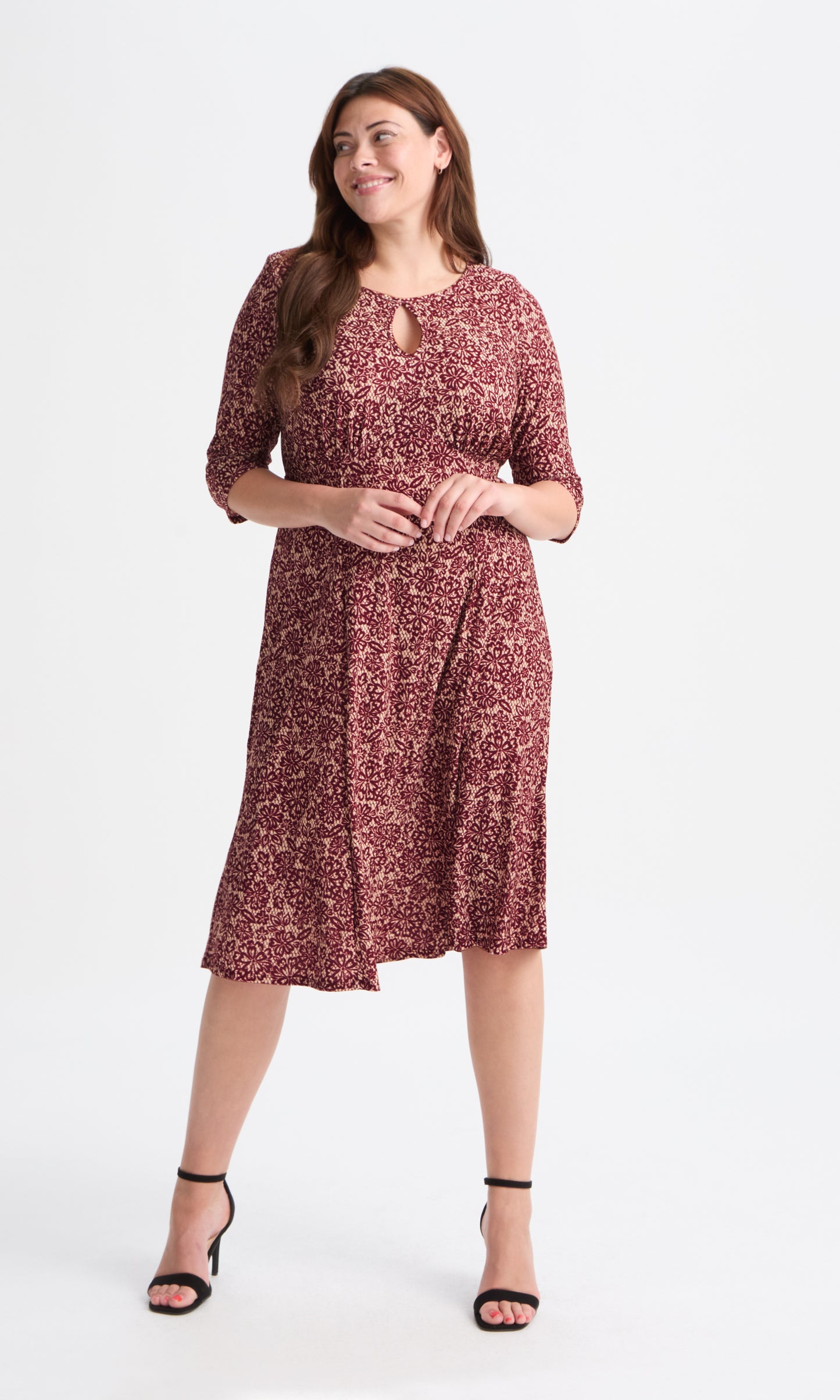 Keyhole Wine Cream Midi Dress