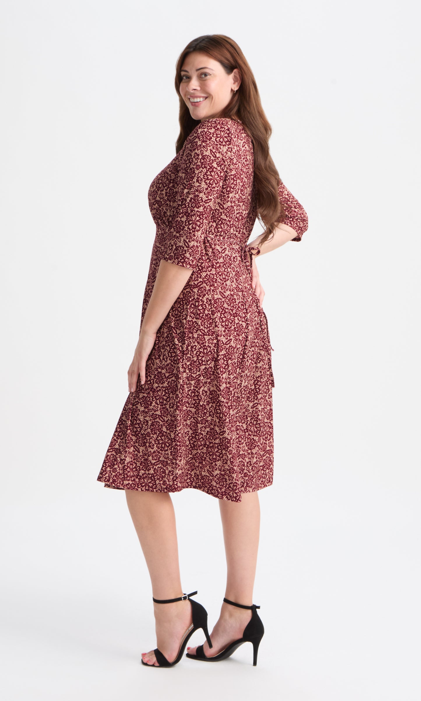 Keyhole Wine Cream Midi Dress