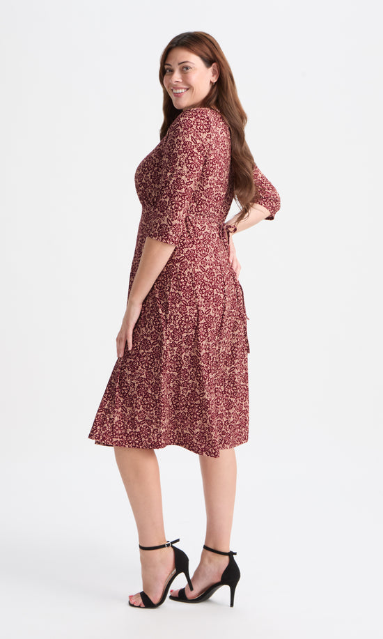 Keyhole Wine Cream Midi Dress