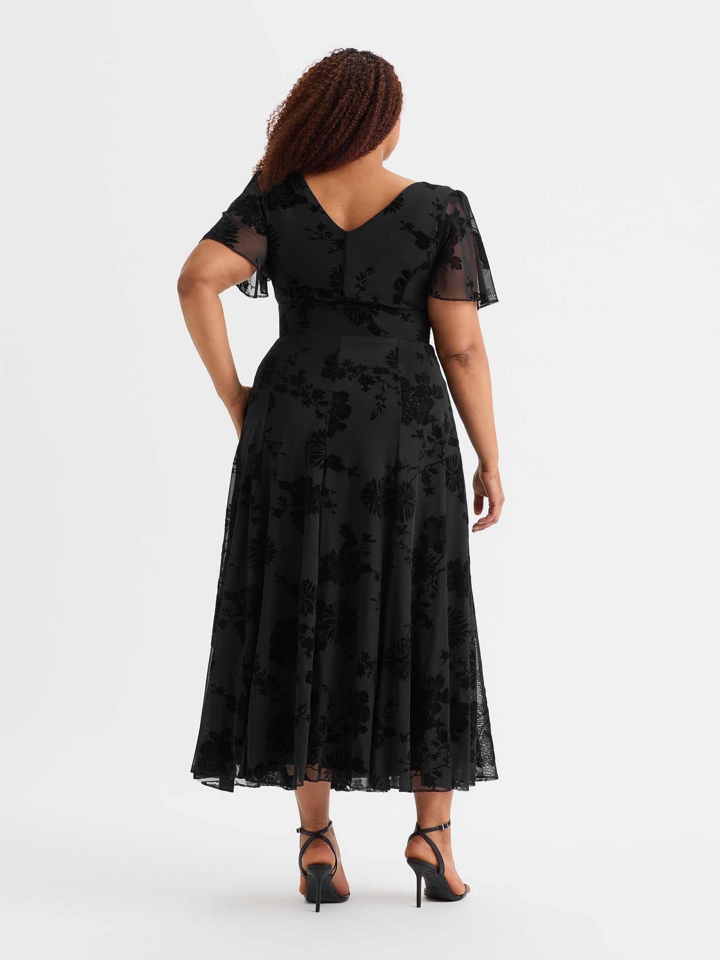 Isabelle Black Chinoise Velvet Flock Angel Sleeve Maxi Dress