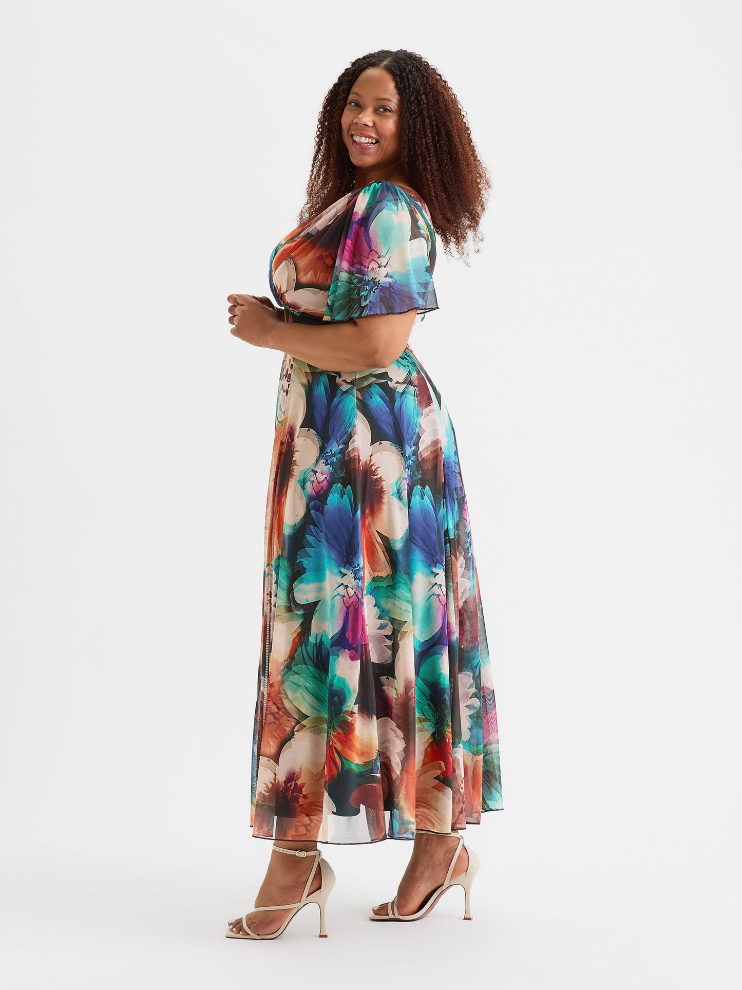 Isabelle Blue Rust Float Sleeve Maxi Dress