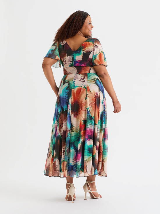 Isabelle Blue Rust Float Sleeve Maxi Dress