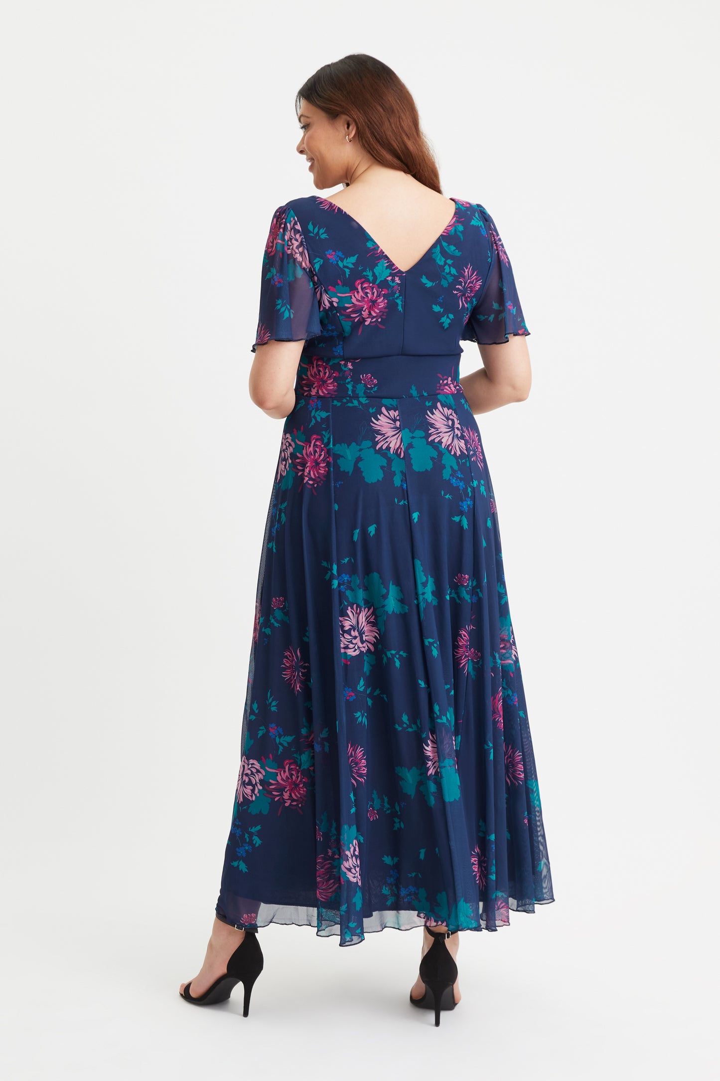 Isabelle New Blue Pink Float Sleeve Maxi Dress