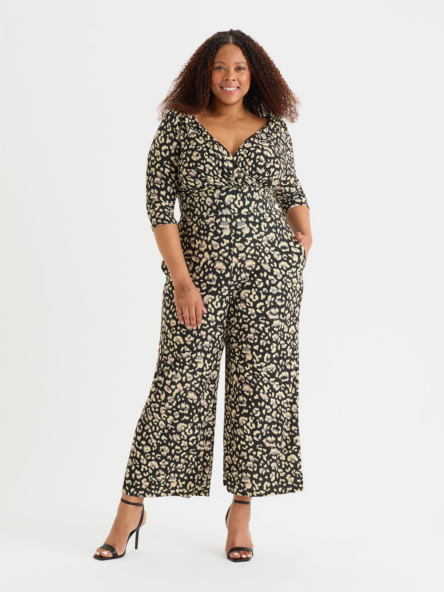 Black Leopard Three Quarter Sleeve Lounge Jumpsuit