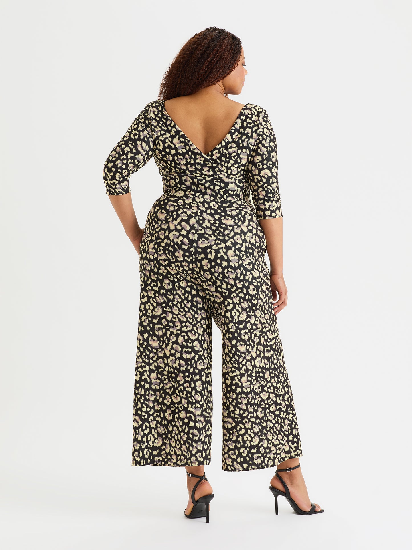 Black Leopard Three Quarter Sleeve Lounge Jumpsuit