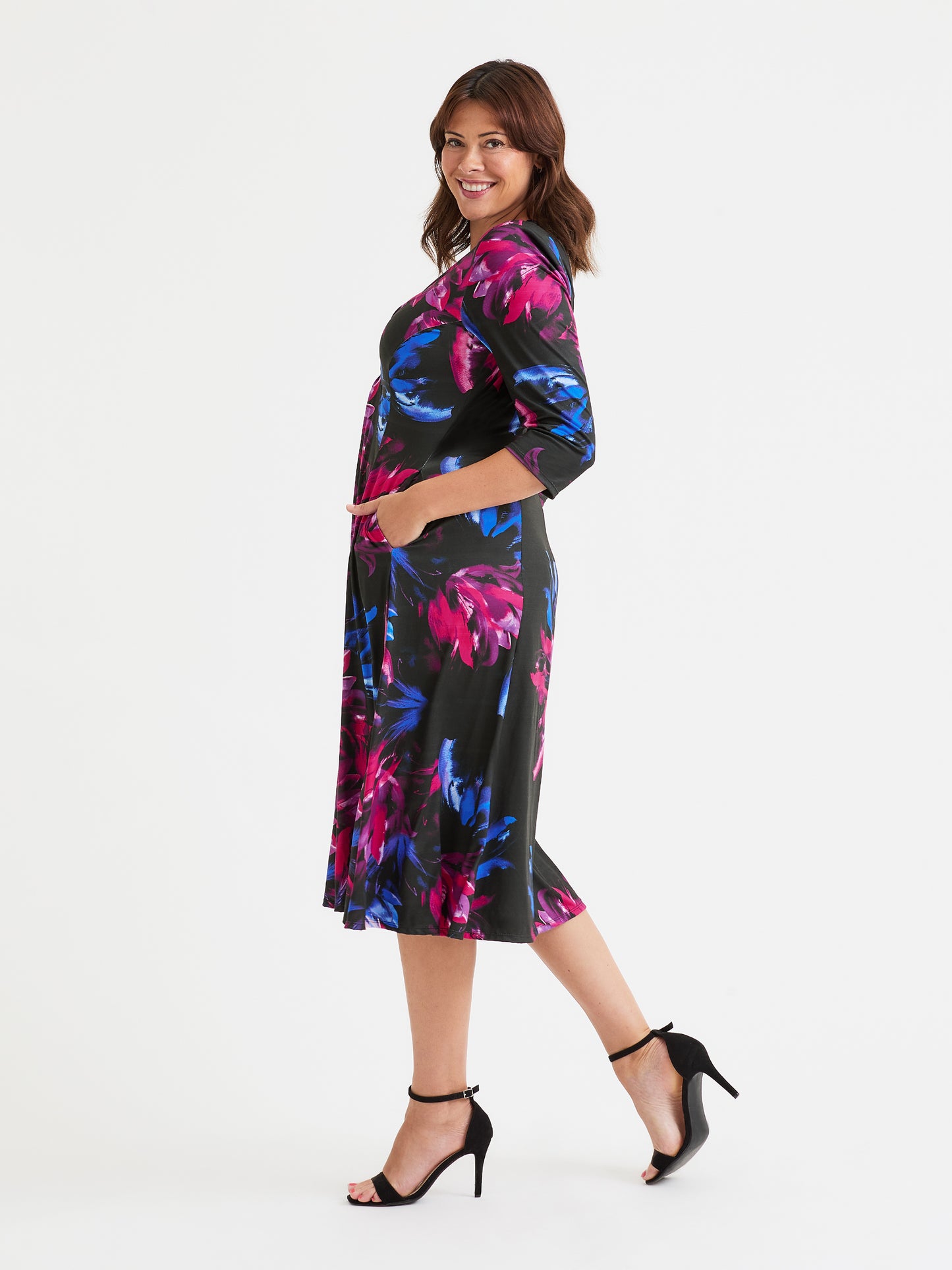 Claudia Black Blue Pink Peach Touch Jersey Knot Front Dress