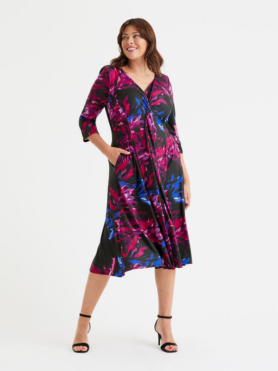 Claudia Black Blue Pink Peach Touch Jersey Knot Front Dress