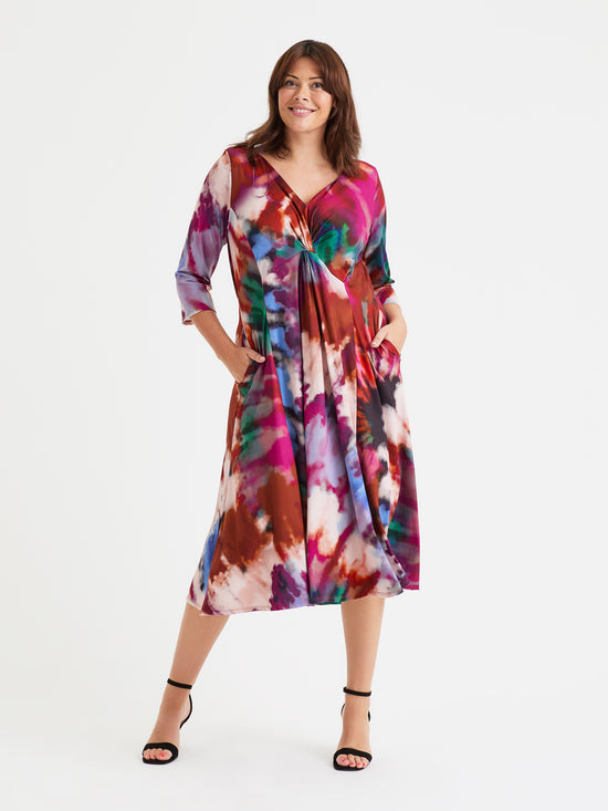 Claudia Tie-Dye Peach Touch Jersey Knot Front Dress