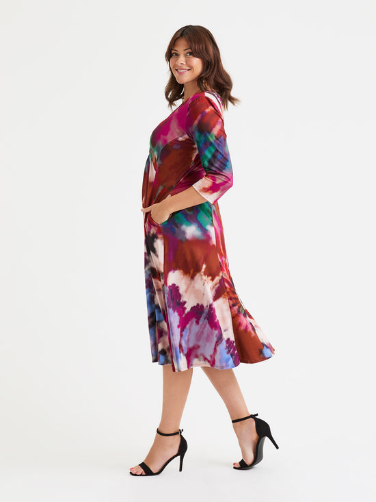 Claudia Tie-Dye Peach Touch Jersey Knot Front Dress