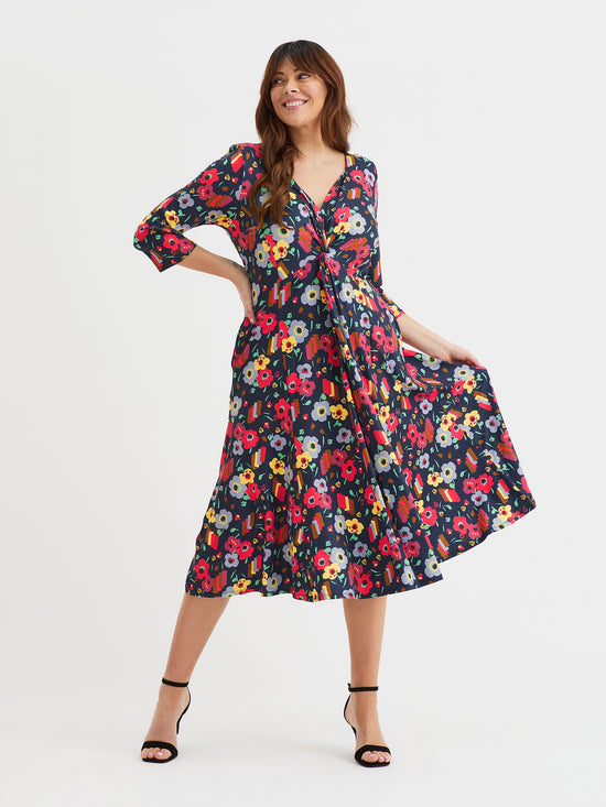 Claudia Harriet Print Jersey Knot Front Dress