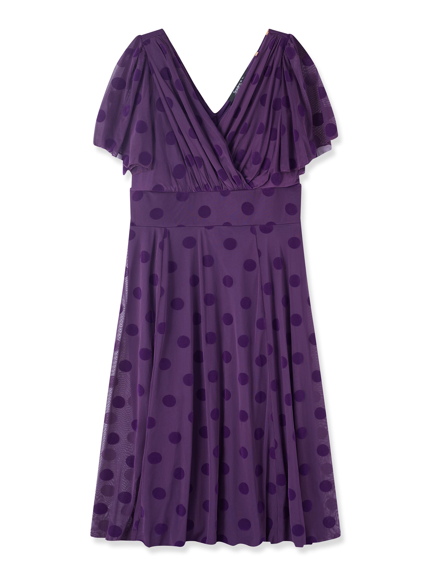 Victoria Purple Velvet Flock Angel Sleeve Mesh Long Midi Dress