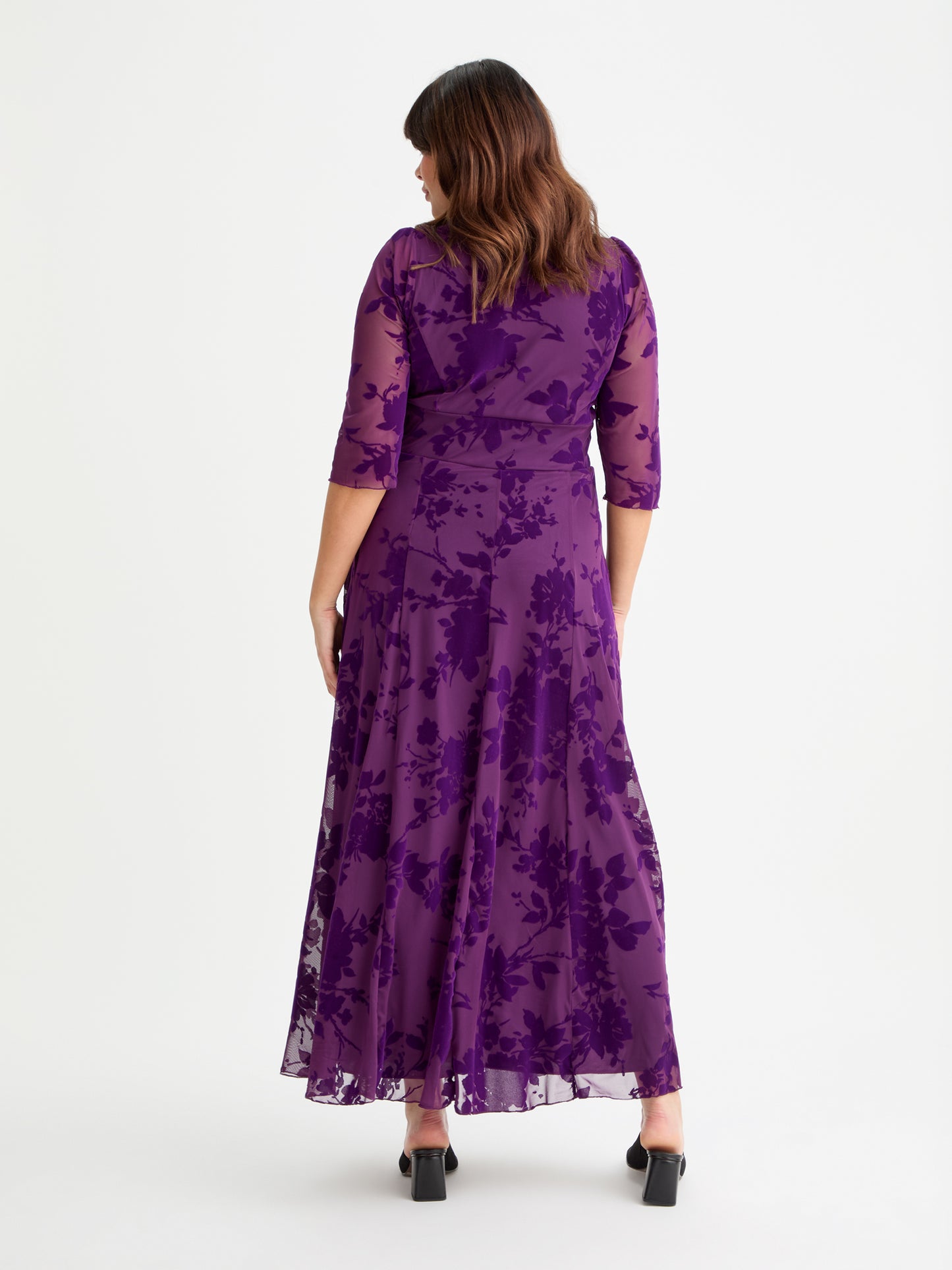 Elizabeth Purple Flocked Mesh Maxi Gown