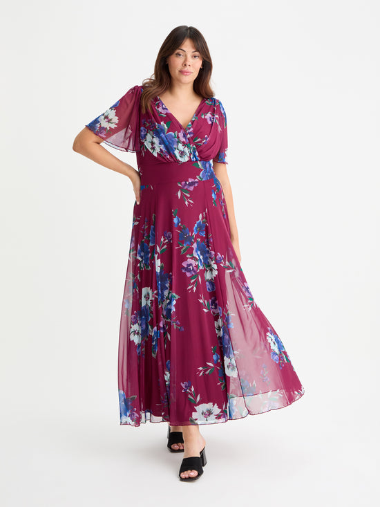 Isabelle Wine Blue Float Sleeve Maxi Dress