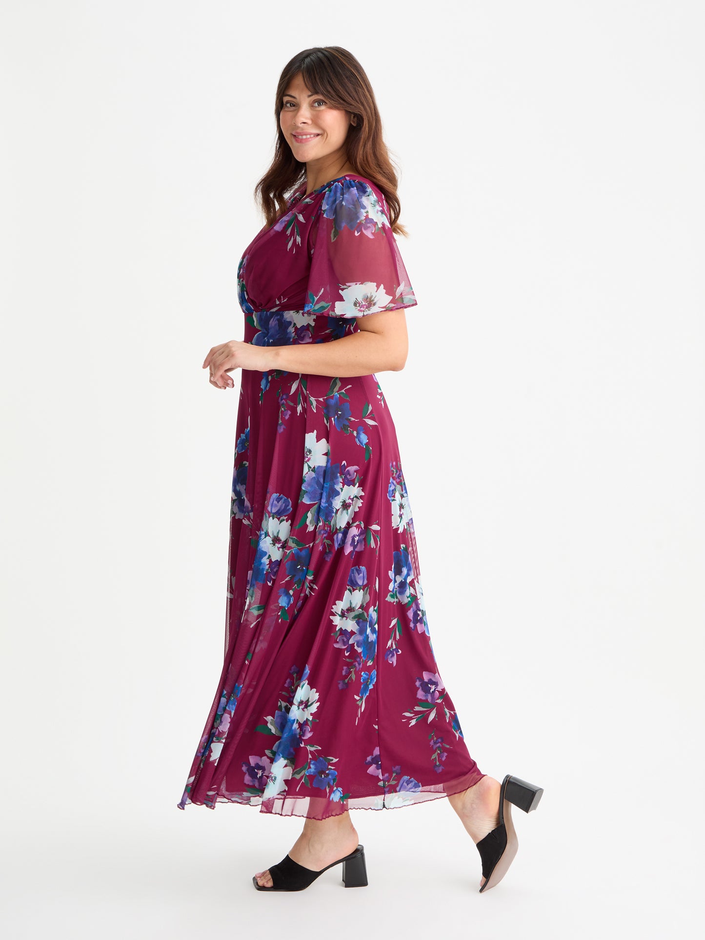 Isabelle Wine Blue Float Sleeve Maxi Dress