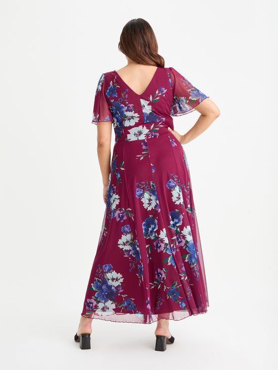 Isabelle Wine Blue Float Sleeve Maxi Dress