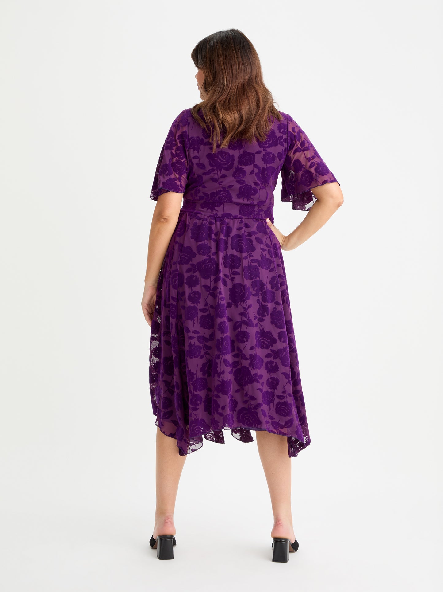 Julie Purple Velvet Flock Hanky Hem Dress