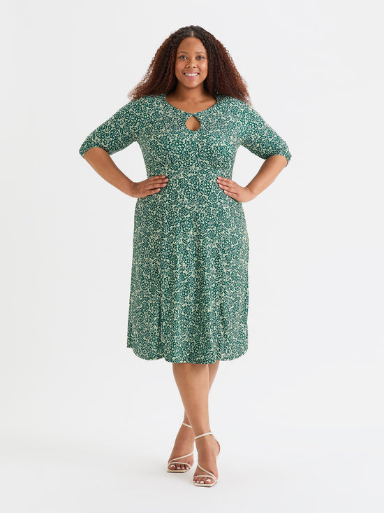 Keyhole Teal Cream Midi Dress