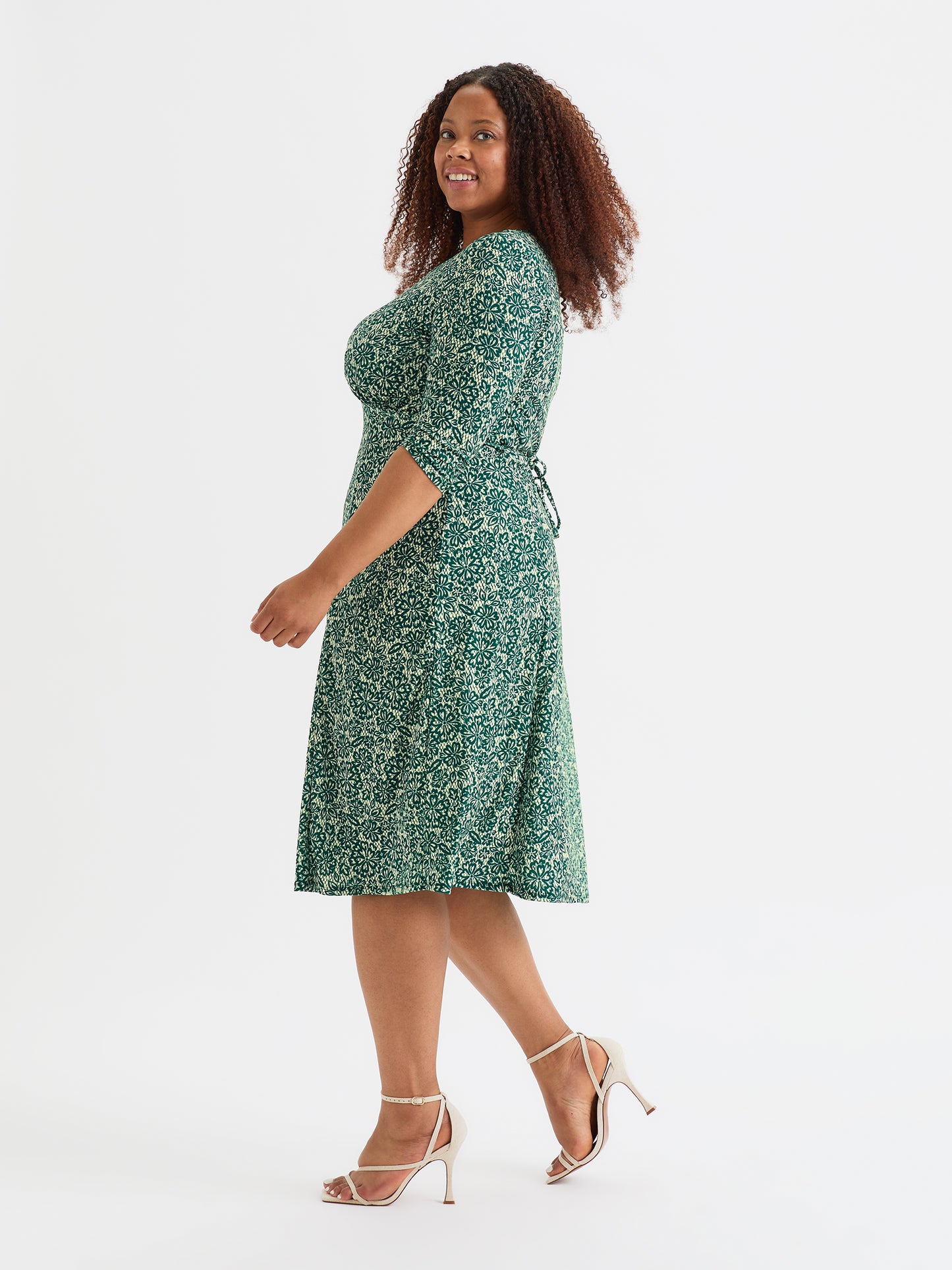 Keyhole Teal Cream Midi Dress