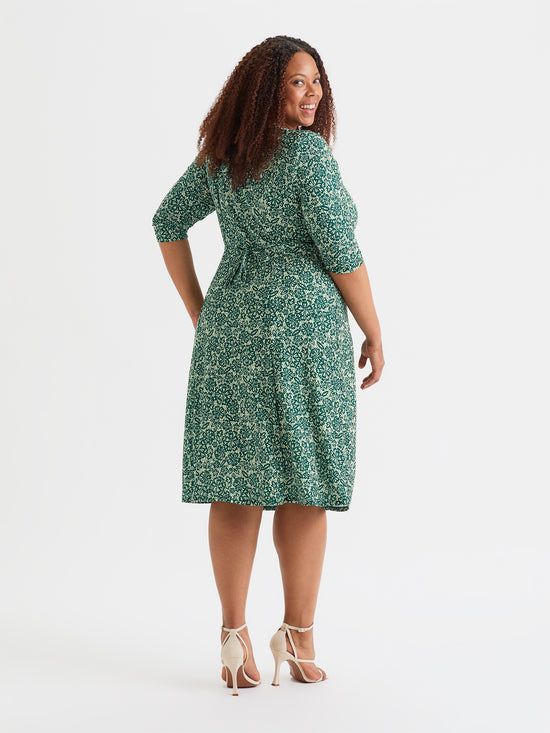 Keyhole Teal Cream Midi Dress