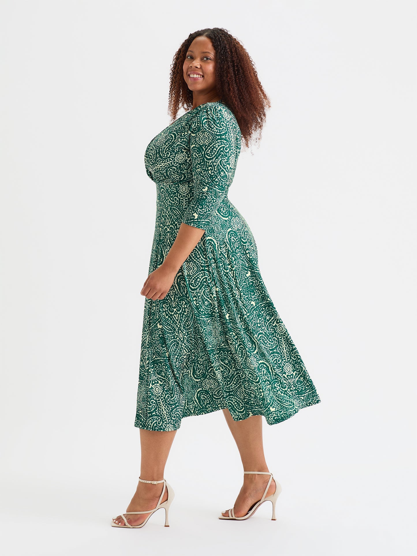 Helena Teal Cream Midi Dress