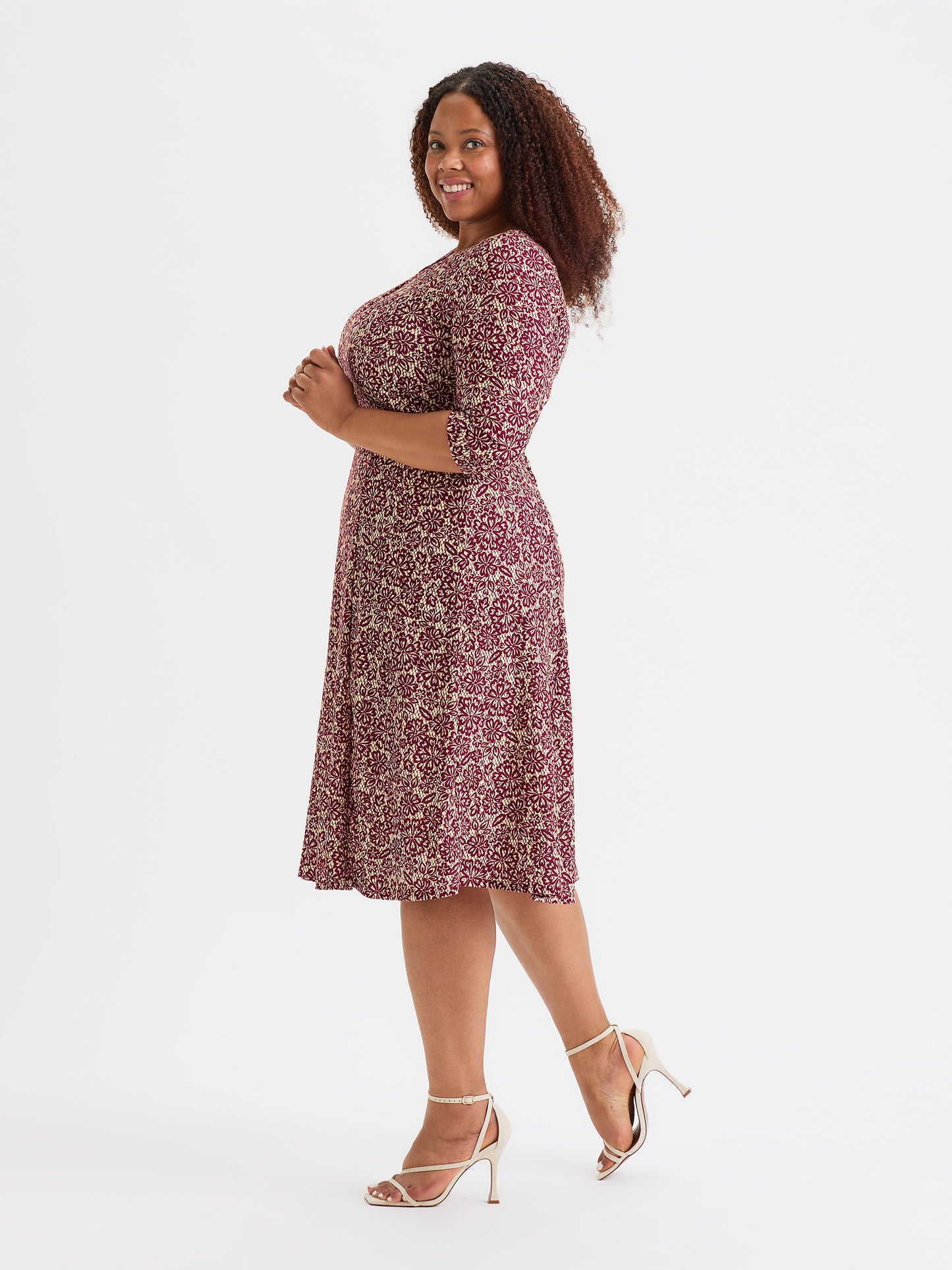 Keyhole Wine Cream Midi Dress