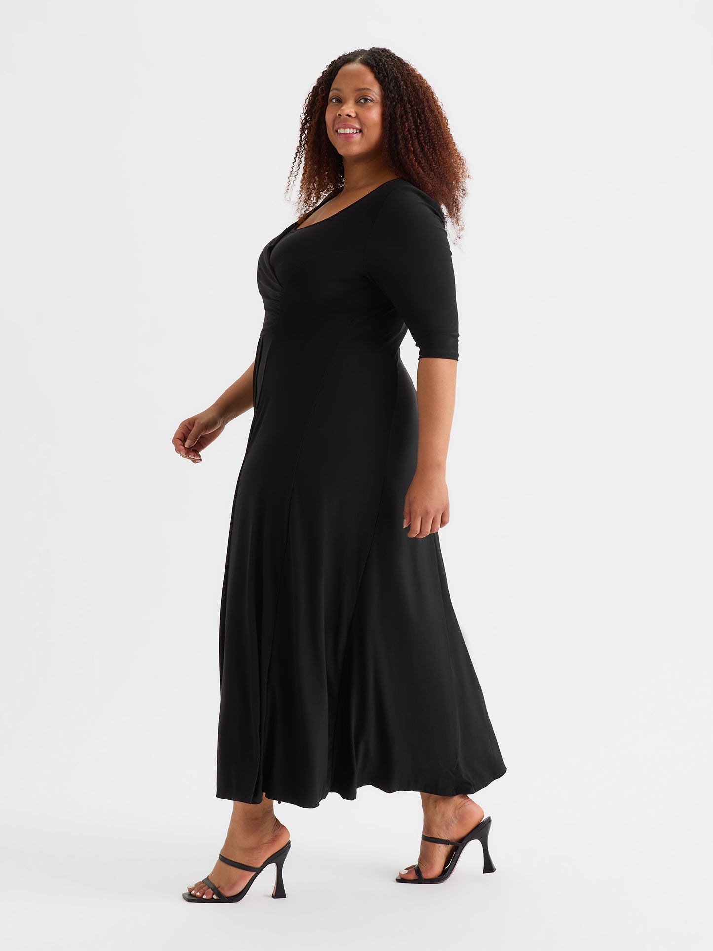 Solid Black Ruched Maxi Gown