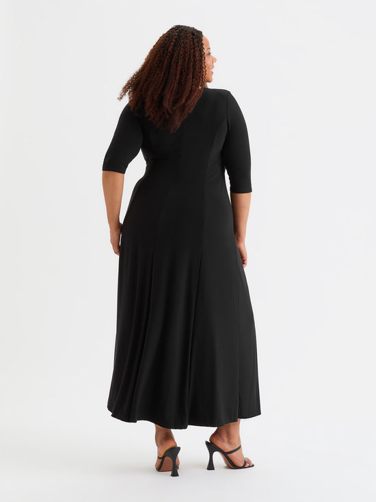 Solid Black Ruched Maxi Gown