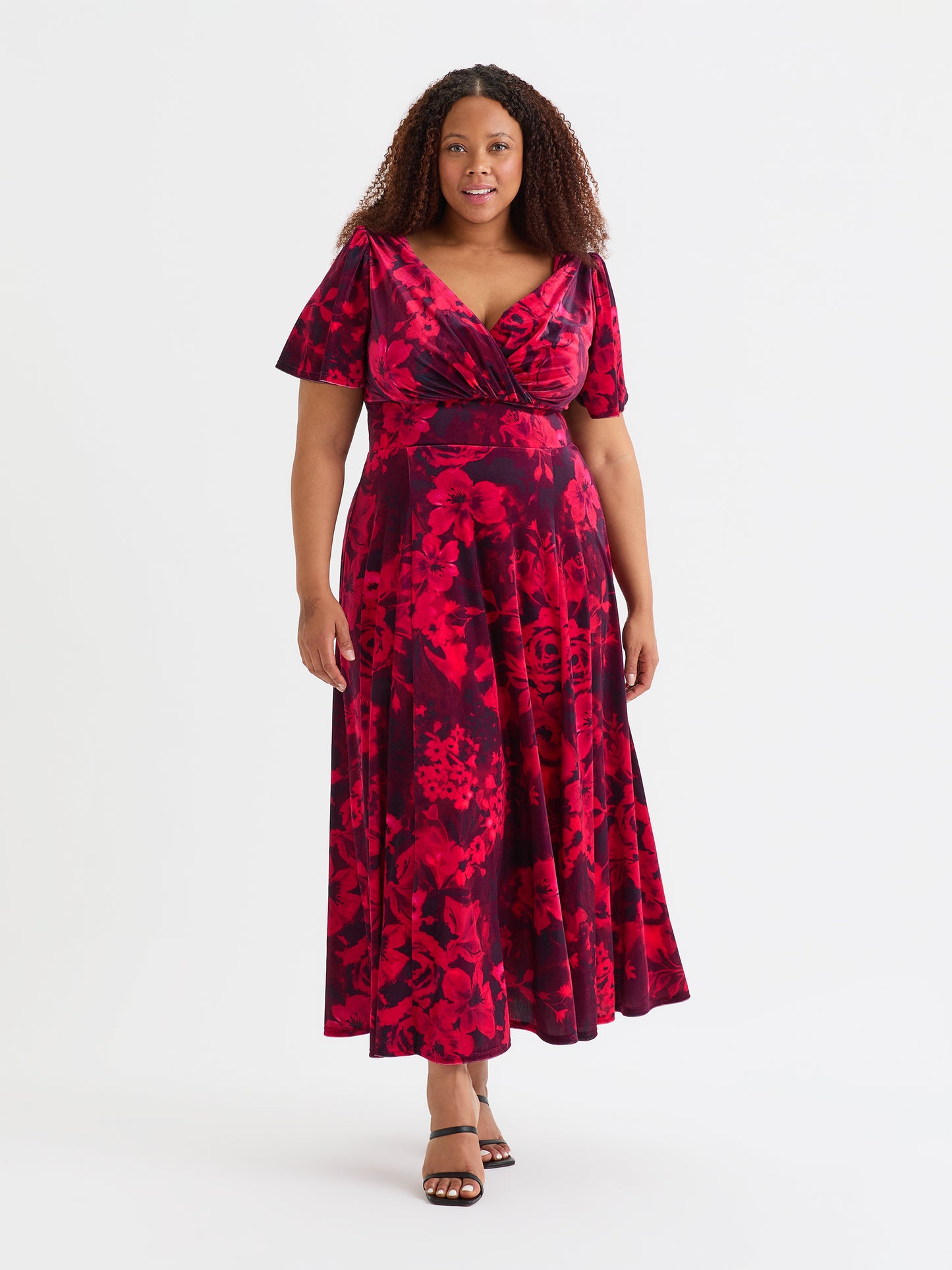 Isabelle Wine Red Velvet Float Sleeve Maxi Dress