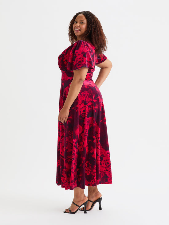 Isabelle Wine Red Velvet Float Sleeve Maxi Dress