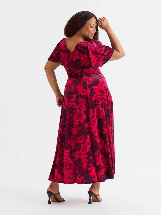 Isabelle Wine Red Velvet Float Sleeve Maxi Dress