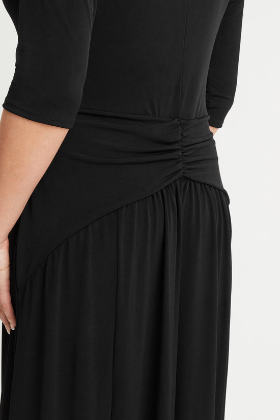 Black Cowl Neck Maxi Dress with Ruched Bustle Back