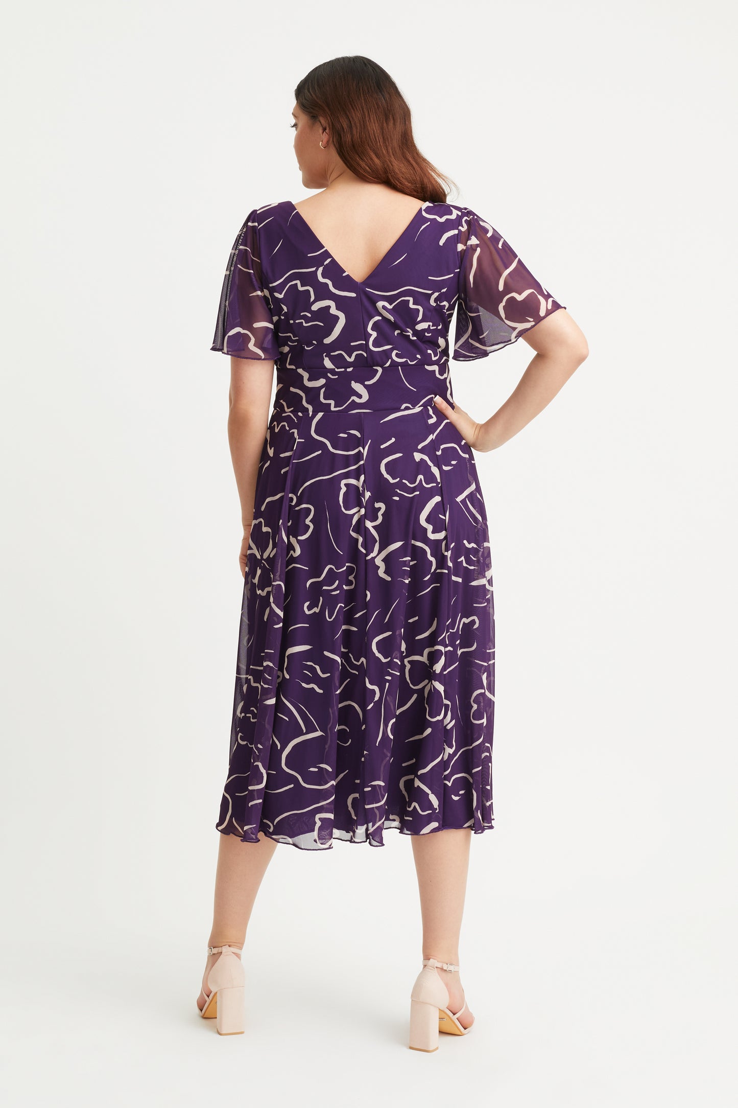 Victoria Purple Ecru Angel Sleeve Mesh Long Midi Dress