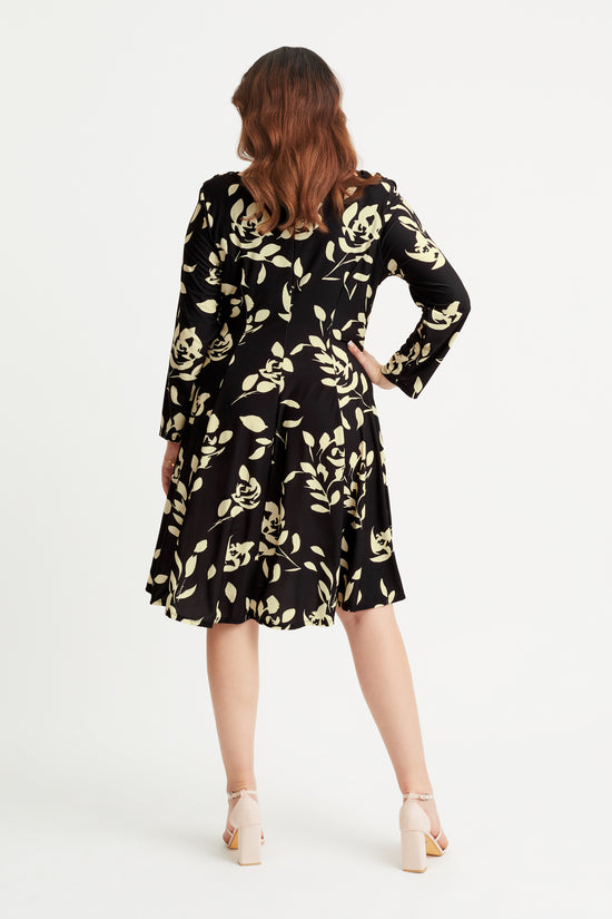 Long Sleeve Cowl Neck Fit and Flare Dress