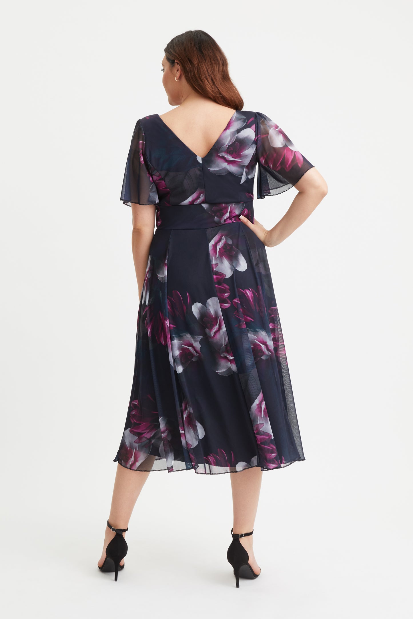 Victoria Black Wine Angel Sleeve Mesh Midi Dress