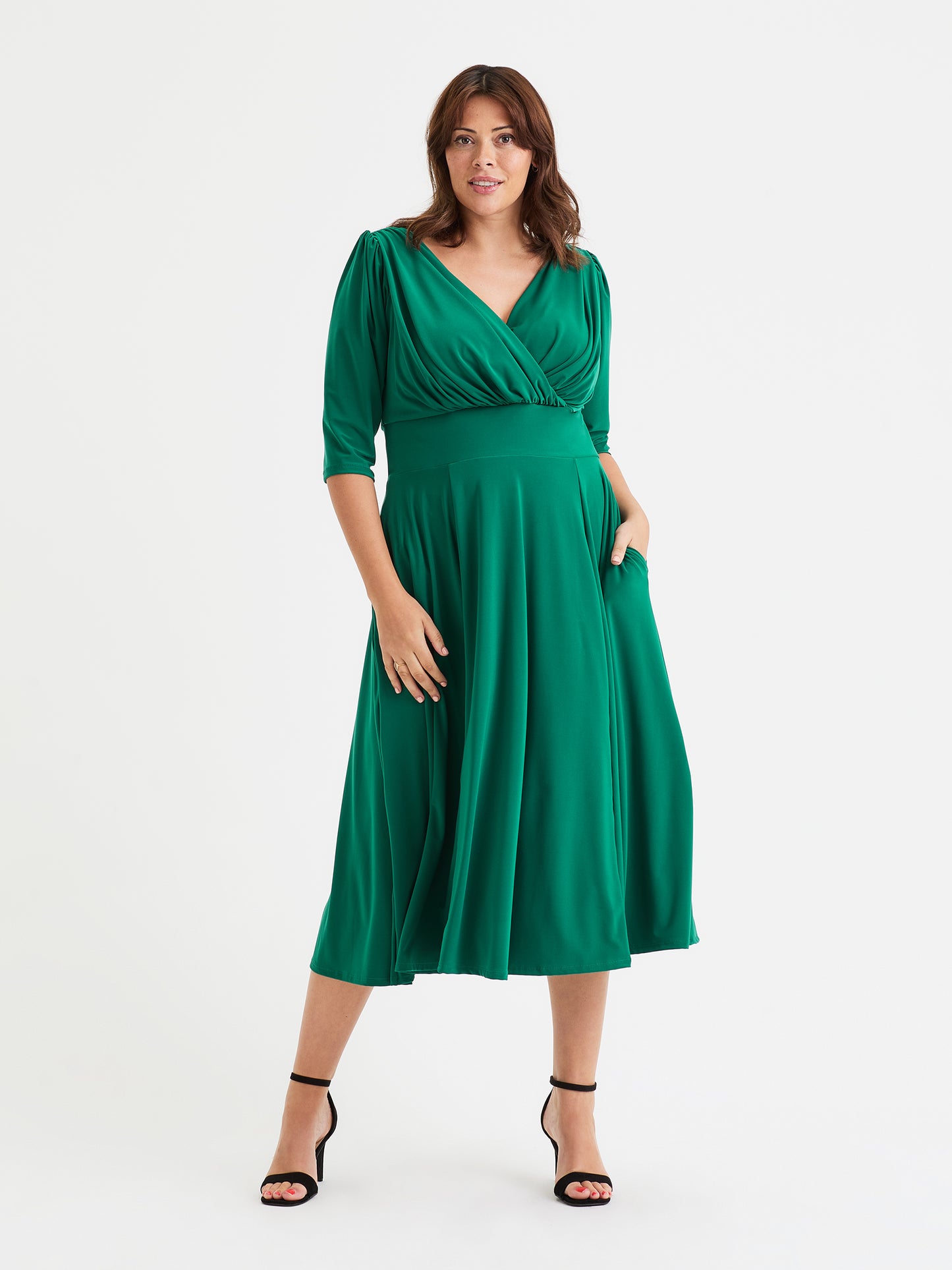 Helena Solid Green Midi Dress