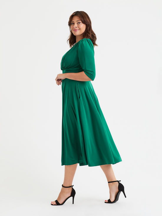 Helena Solid Green Midi Dress