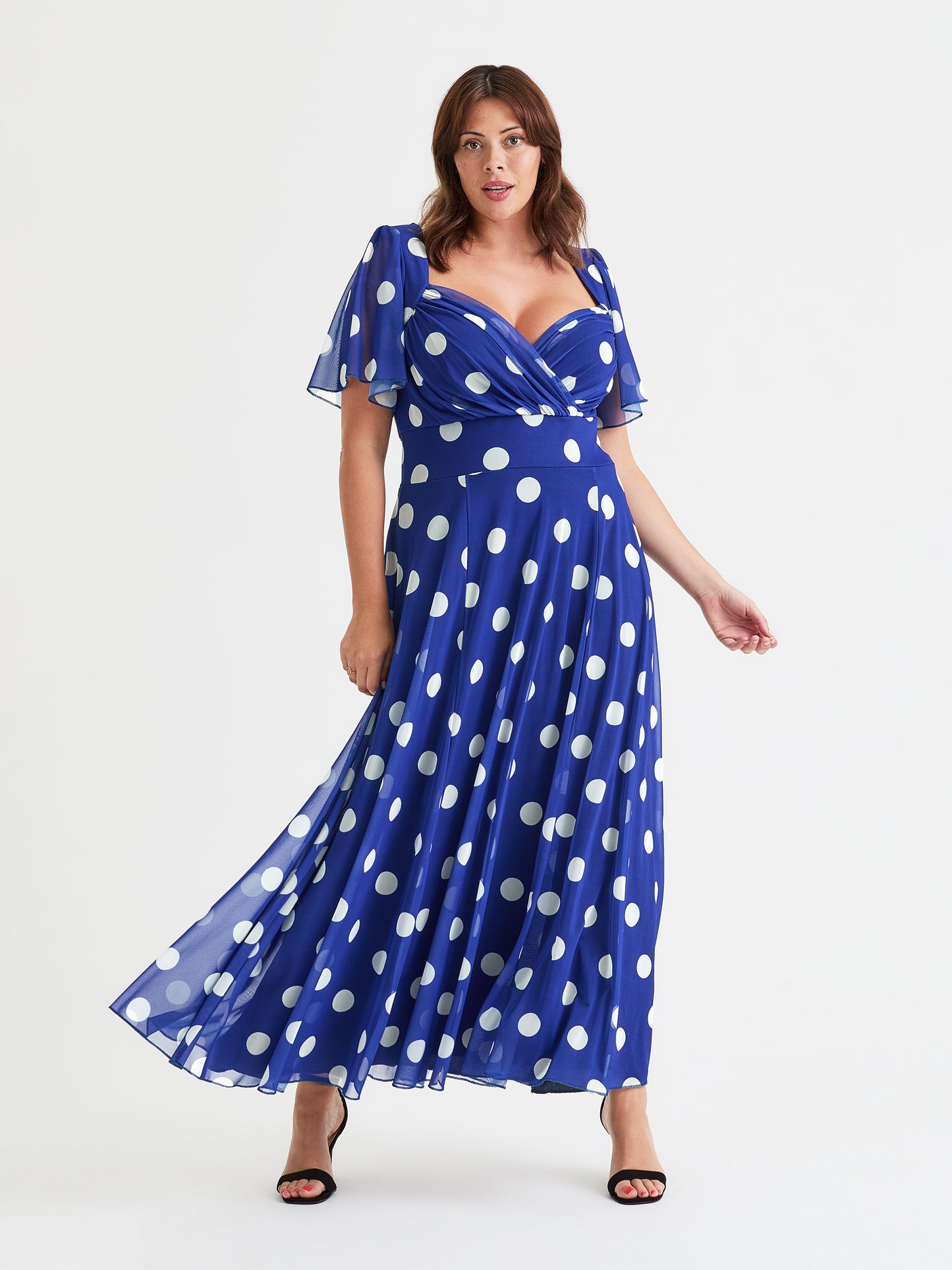 Kemi Royal Blue Spot Print Bolero Wrap Bodice Maxi Gown