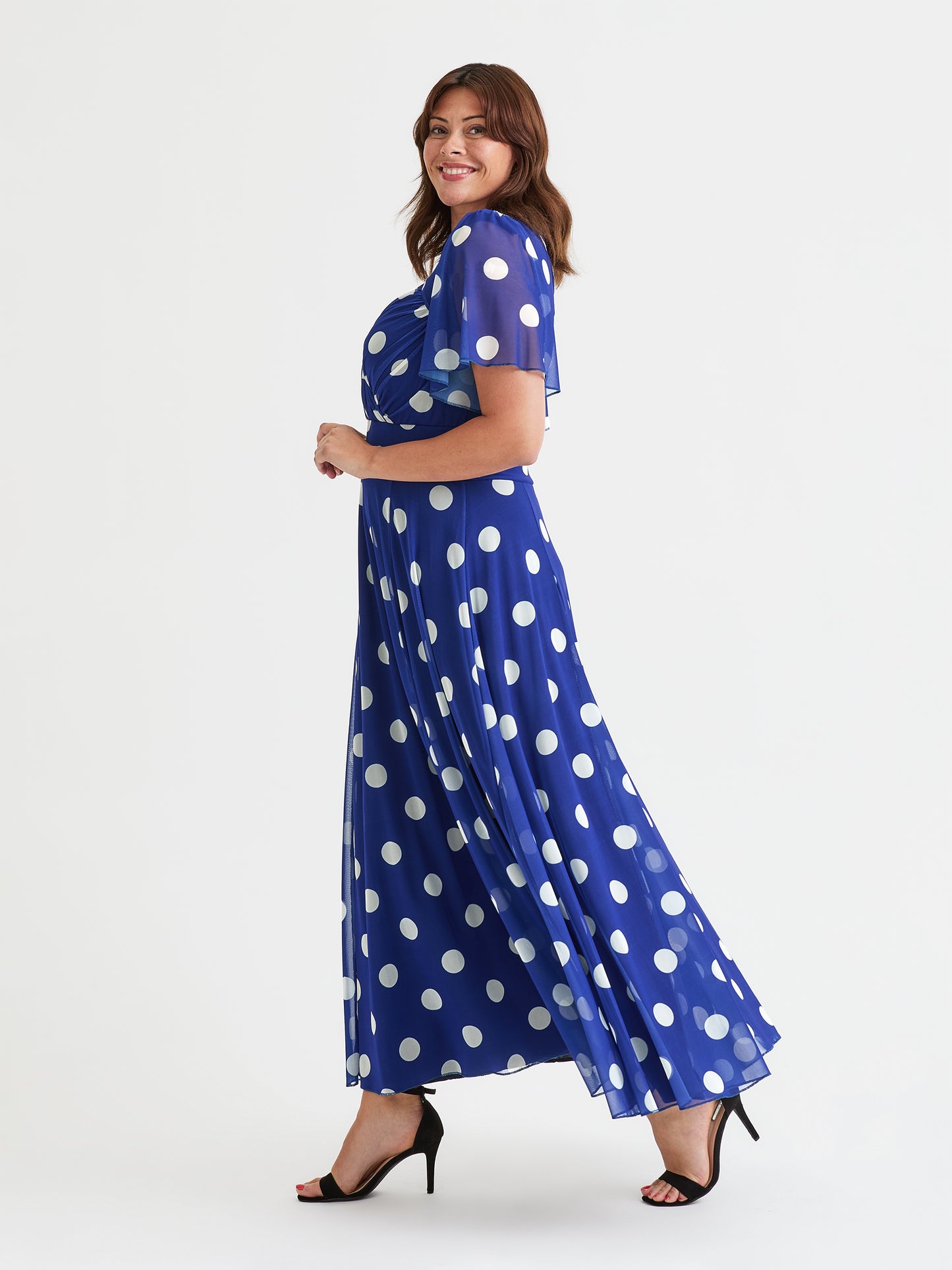 Kemi Royal Blue Spot Print Bolero Wrap Bodice Maxi Gown