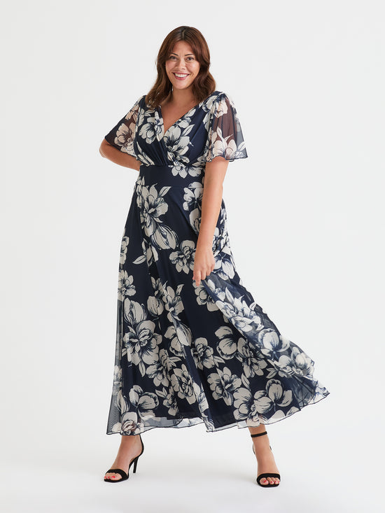 Isabelle Navy Ivory Float Sleeve Maxi Dress