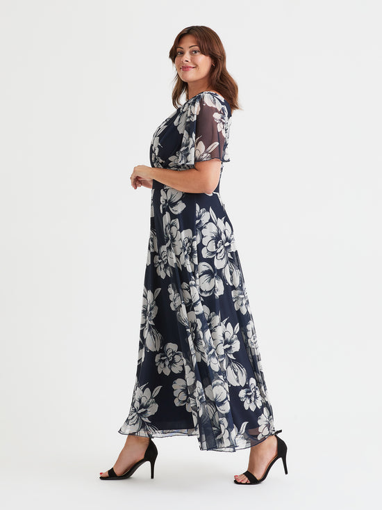 Isabelle Navy Ivory Float Sleeve Maxi Dress