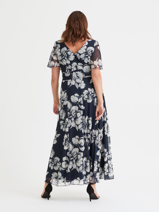 Isabelle Navy Ivory Float Sleeve Maxi Dress