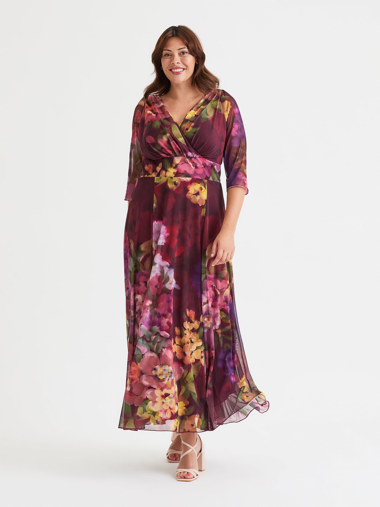 Verity Magenta Floral Print Maxi Gown