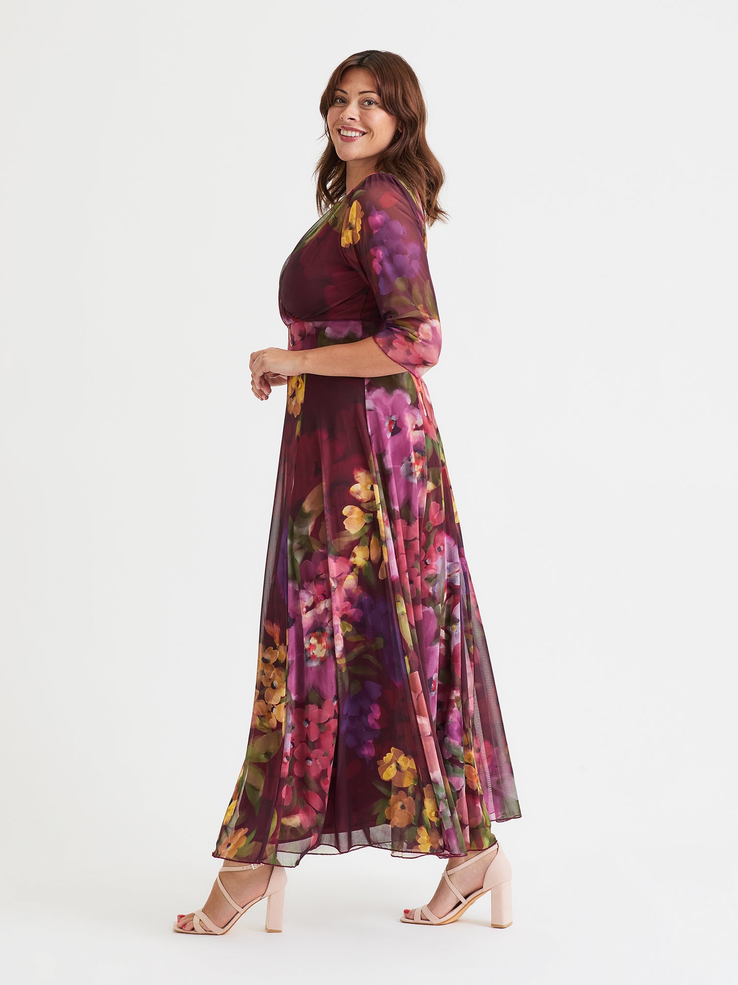 Verity Magenta Floral Print Maxi Gown