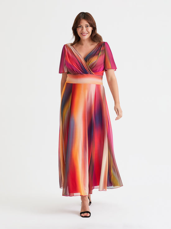 Isabelle Pink Ombre Float Sleeve Maxi Dress