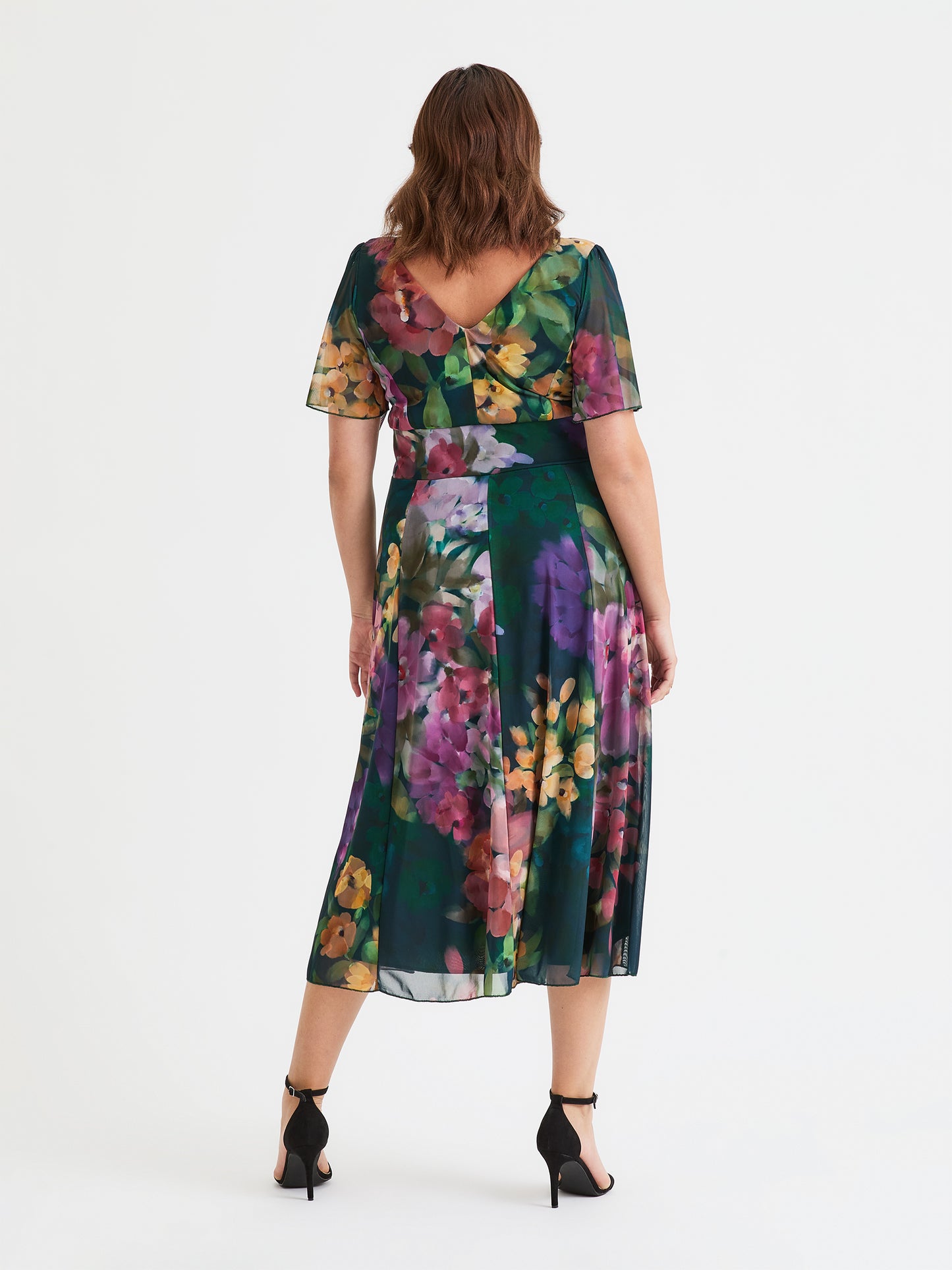 Victoria Green Multi Angel Sleeve Mesh Long Midi Dress