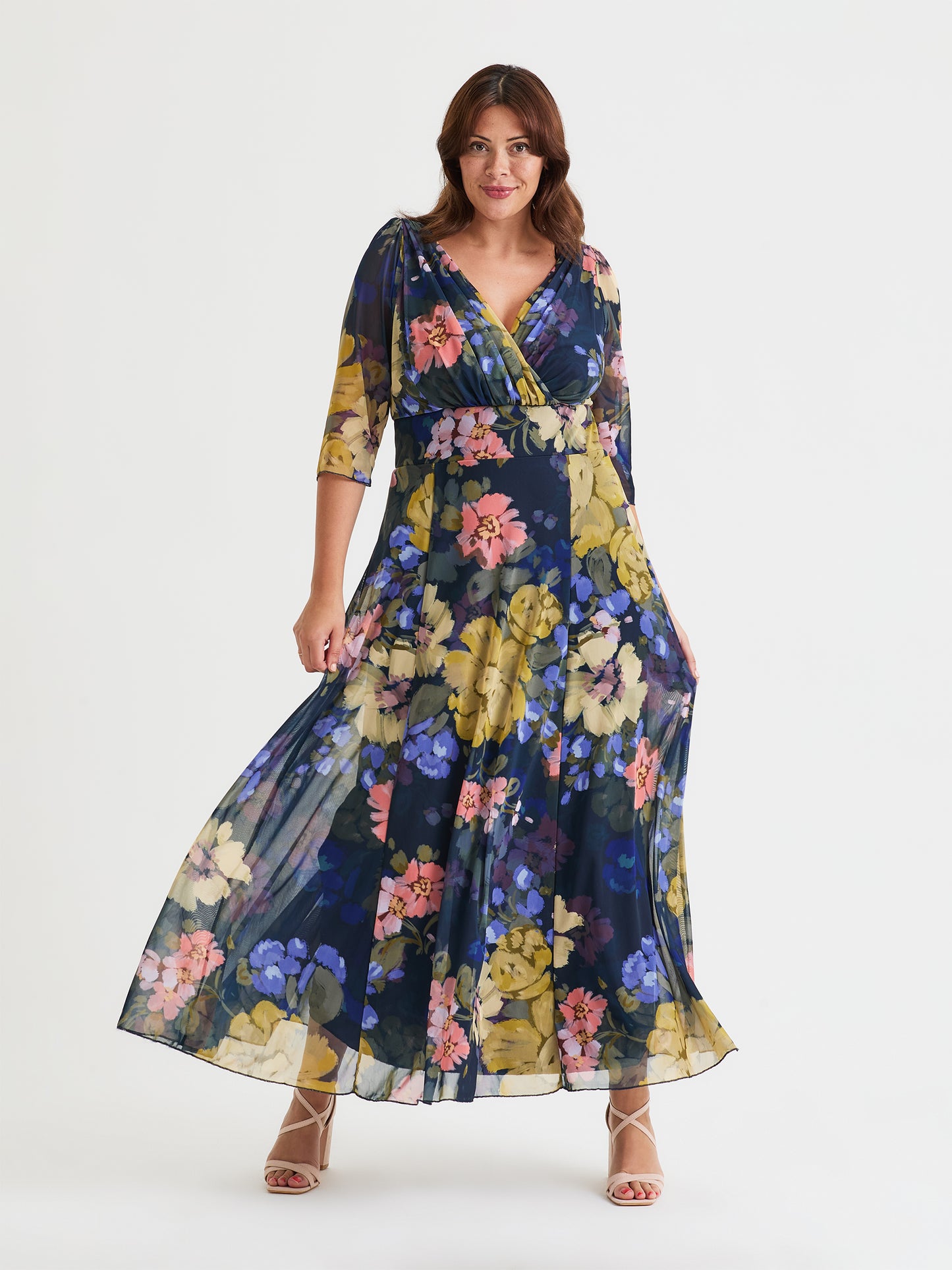 Verity Navy Floral Print Maxi Gown