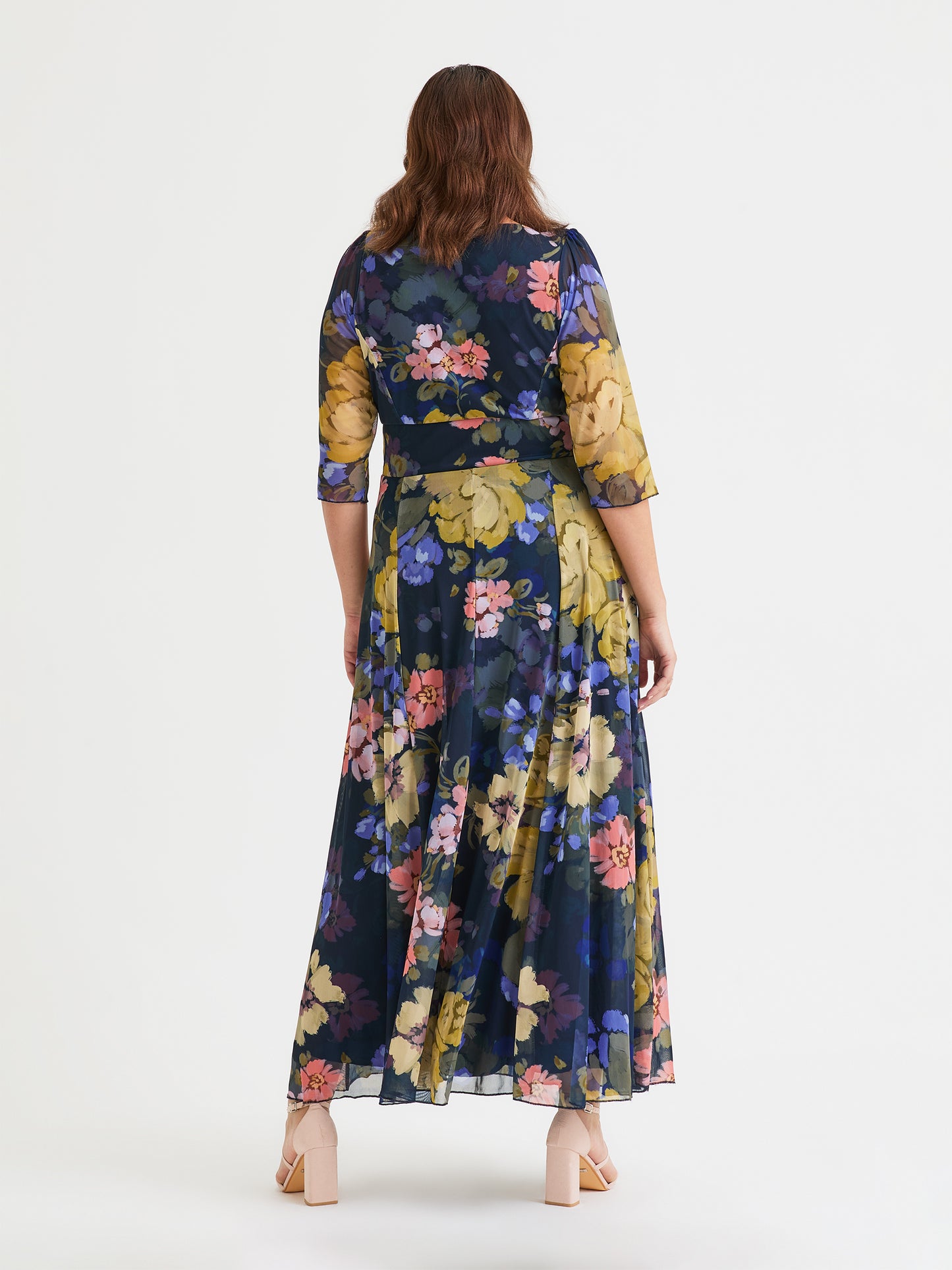 Verity Navy Floral Print Maxi Gown